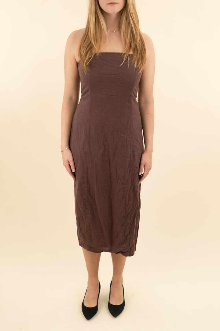 Abercrombie & Fitch brown linen strapless dress (m; retail $120)