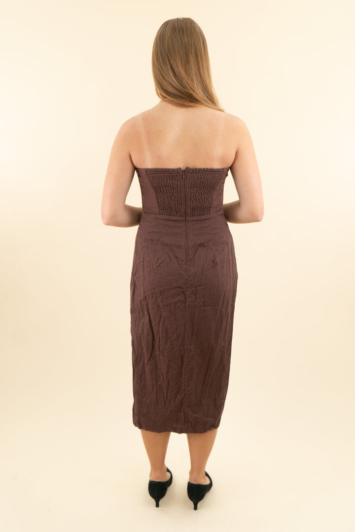 Abercrombie & Fitch brown linen strapless dress (m; retail $120)