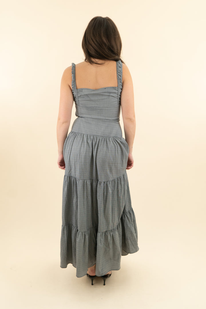 lioness gray plaid drop waist maxi dress (s; retail $99)