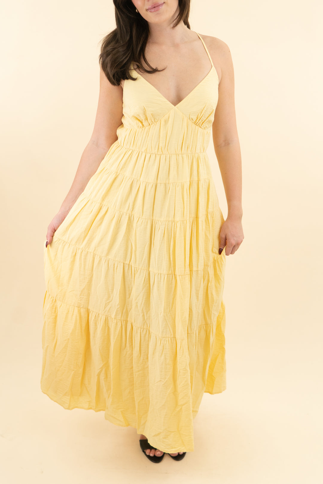 Abercrombie & Fitch yellow tie back maxi dress nwt (s; retail $120)