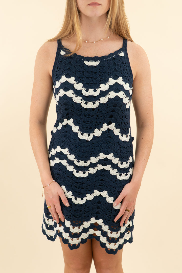 house of harlow navy and white crochet sleeveless dress (s; retail $89)