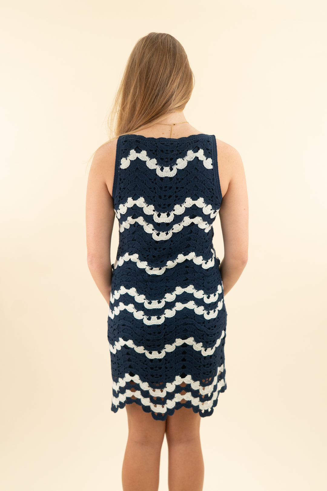 house of harlow navy and white crochet sleeveless dress (s; retail $89)