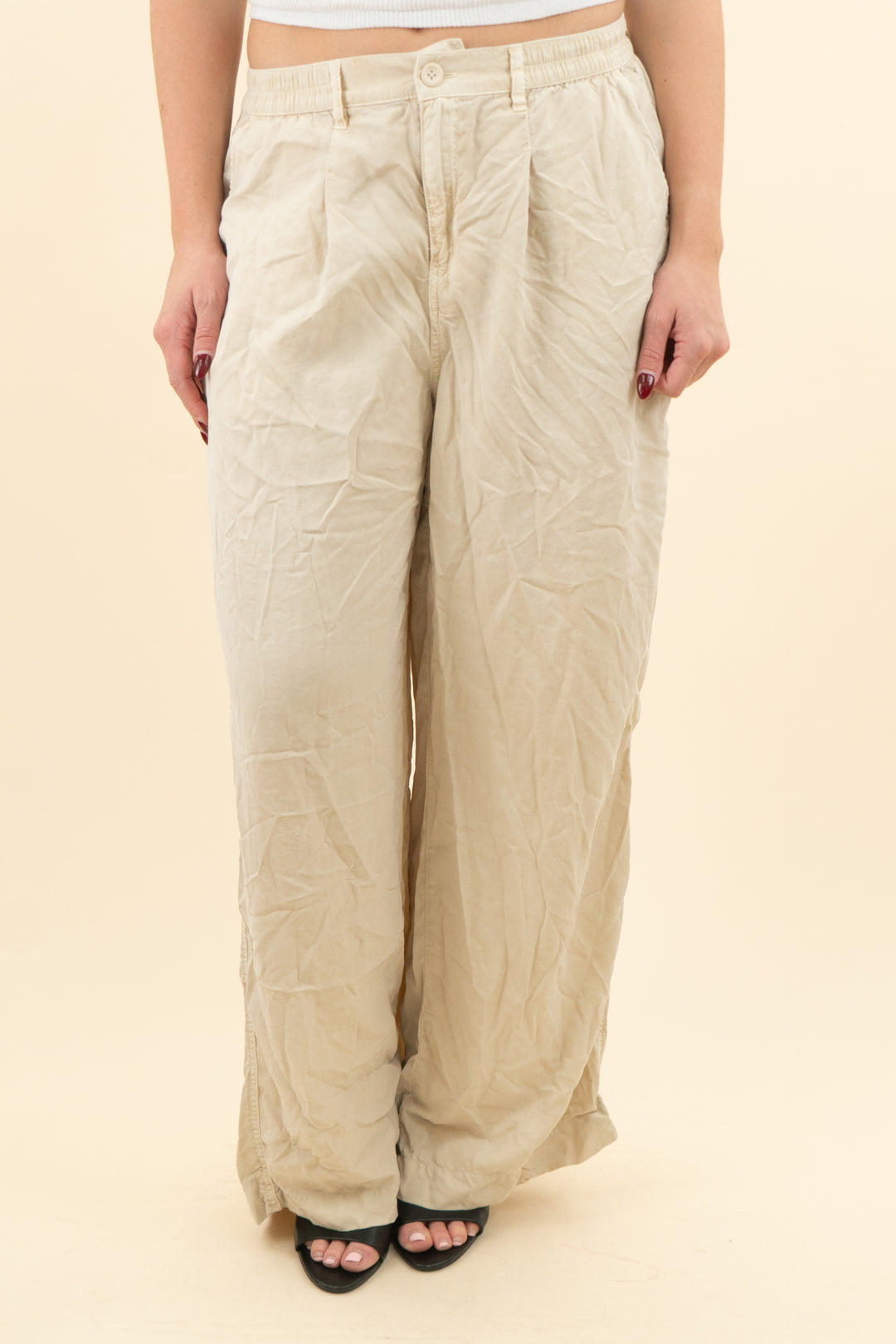 aerie khaki wide leg pant (ml; retail $69.95)