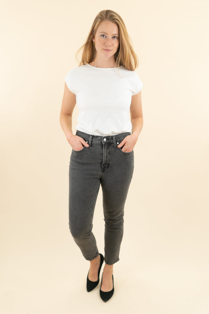 madewell black denim straight leg jean (28; retail $148)