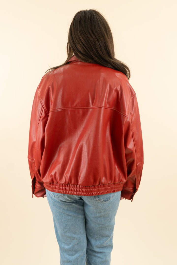 zara rust faux leather bomber jacket nwt (m; retail $69.90)