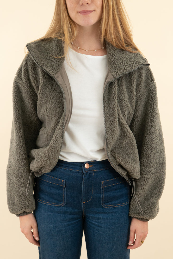 lululemon dark gray fleece zip up w/ cinch waist (6; retail $148)