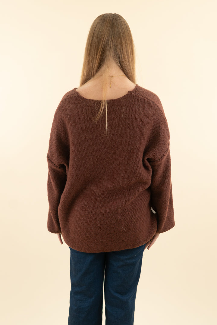 chocolate brown oversized v neck sweater (m; retail $45)