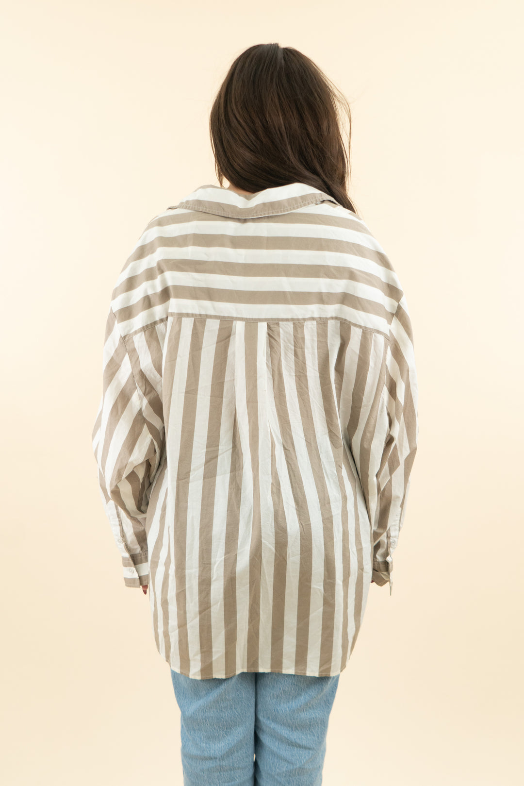 aerie tan & white striped button up (xl; retail $54.95)