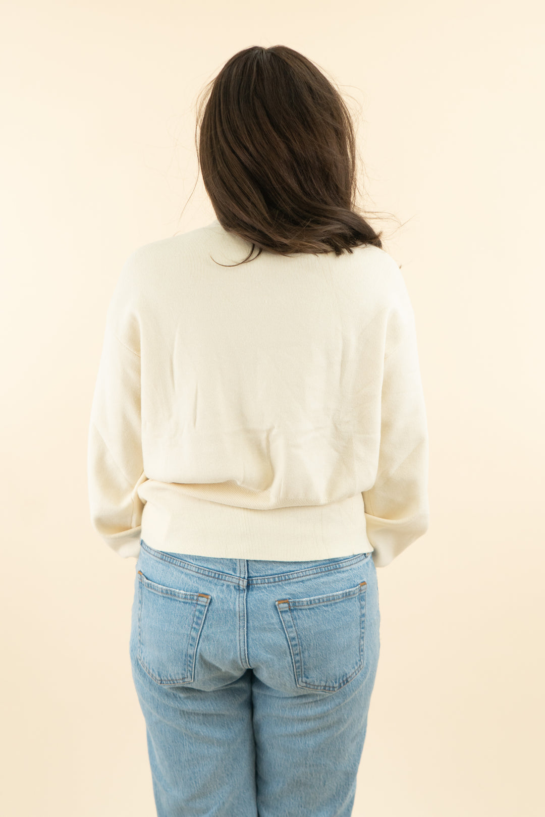 cicy bell beige long sleeve sweater with gold button detail (m; retail $45)