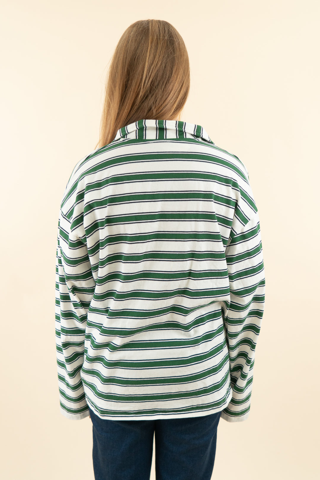 superdown green striped long sleeve polo (l; retail $74)