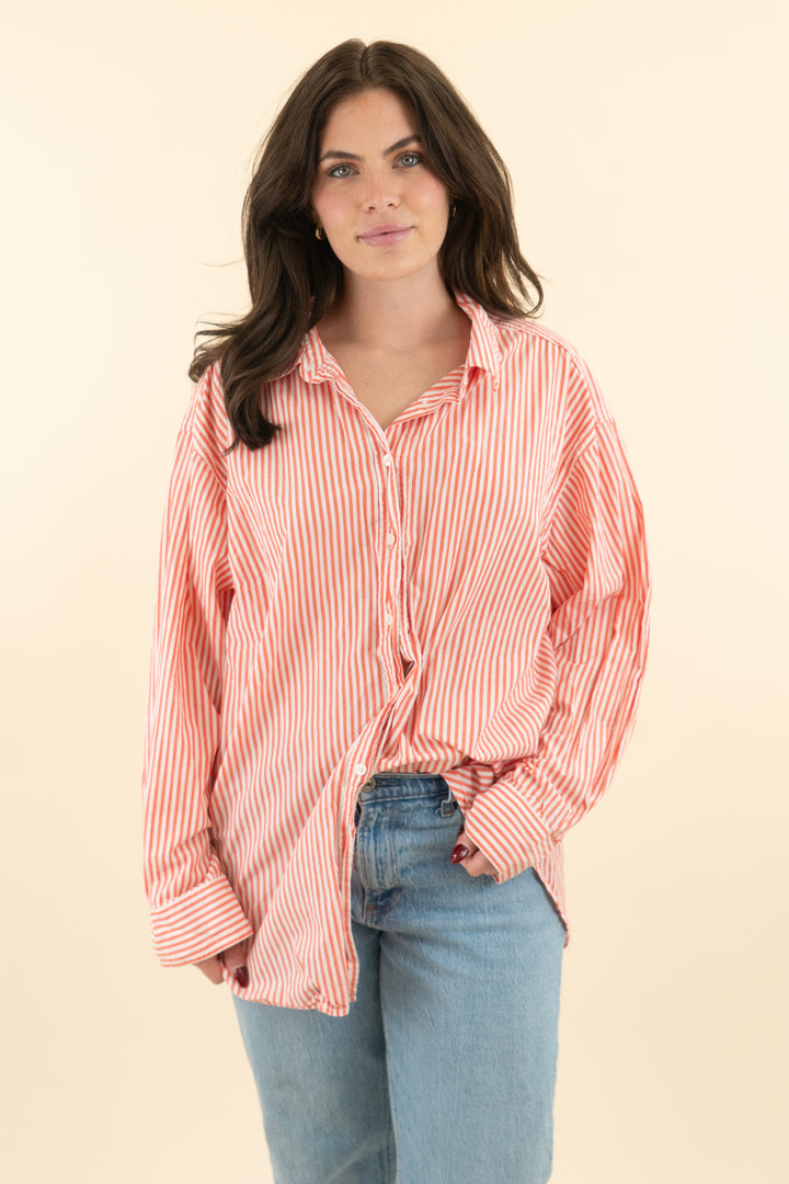 universal thread coral striped button down top (xxl; retail $35)