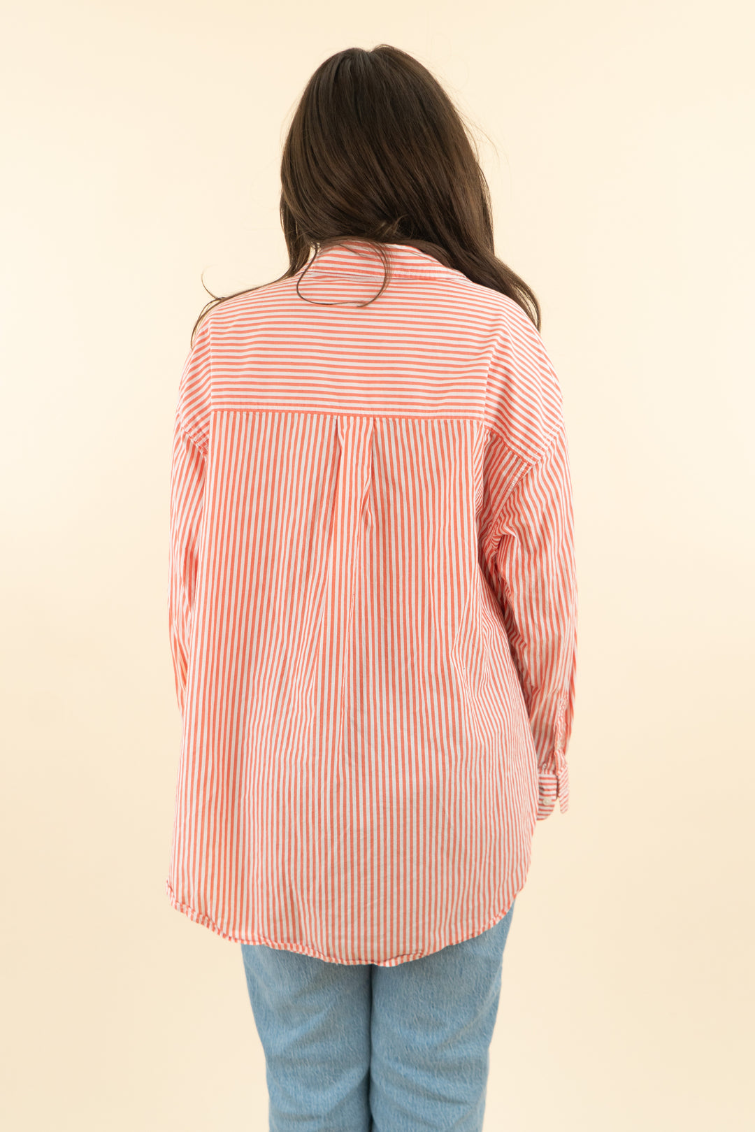 universal thread coral striped button down top (xxl; retail $35)