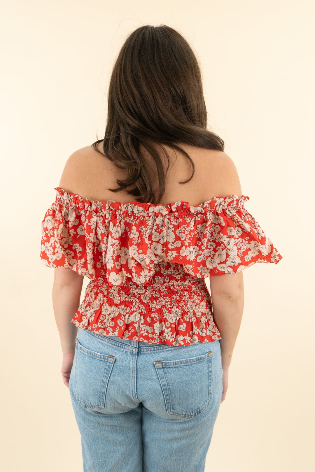rebecca taylor red floral print shirred off the shoulder top (2; retail $250)