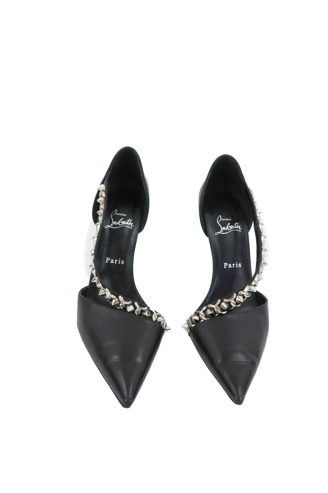 christian louboutin deomina chain 100 black leather spike heels (40; retail $945)