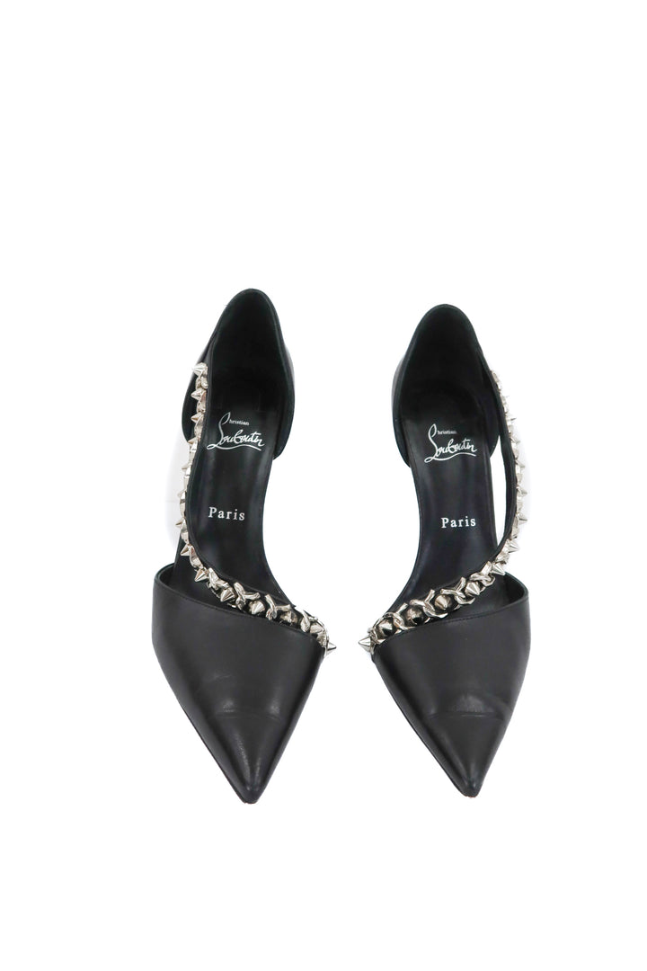 christian louboutin deomina chain 100 black leather spike heels (40; retail $945)