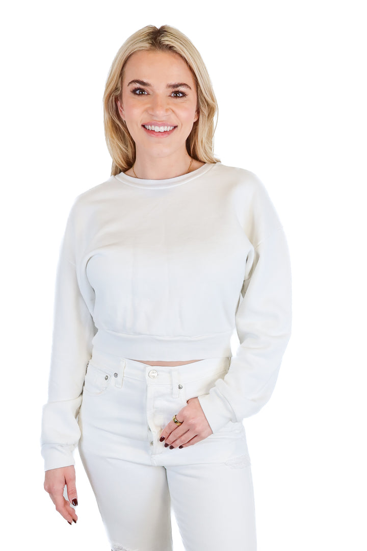 reformation white cropped crewneck (xs; retail $78)