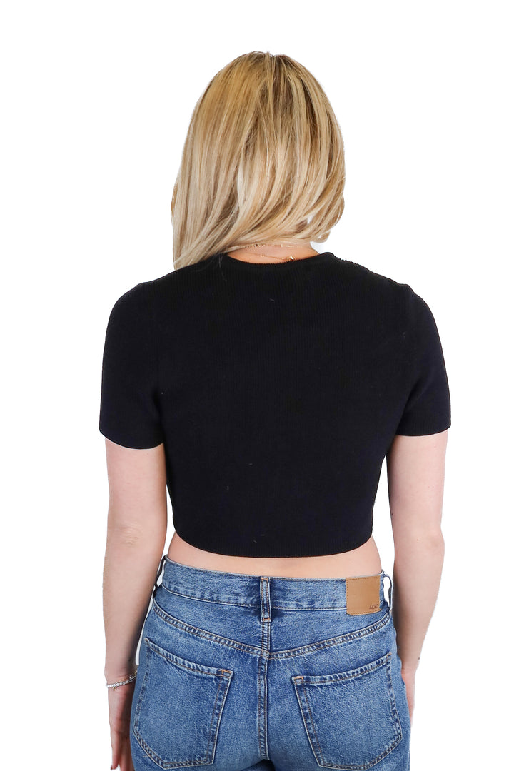 Dissh Black Knit Short Sleeve Top (S)