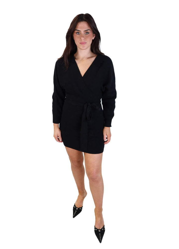 Pink lily black knit surplice dress (s; retail $78)
