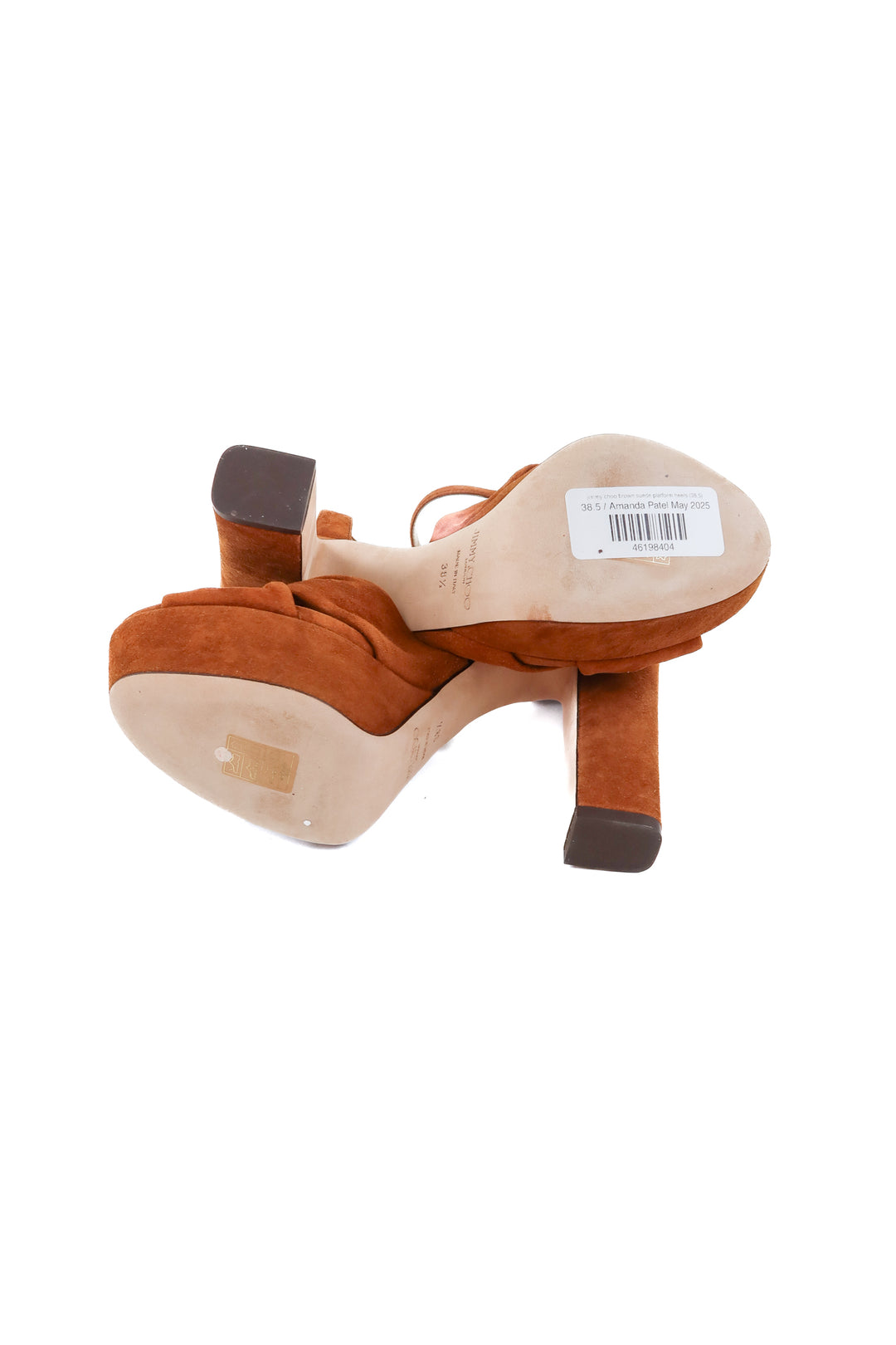 jimmy choo brown suede platform heels (38.5; retail $995)