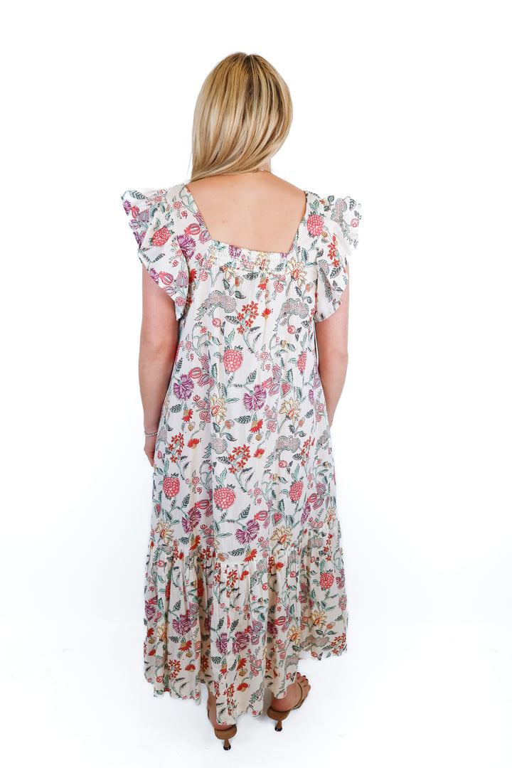 Ophelia & Indigo cream floral midi dress (S; retail $210)