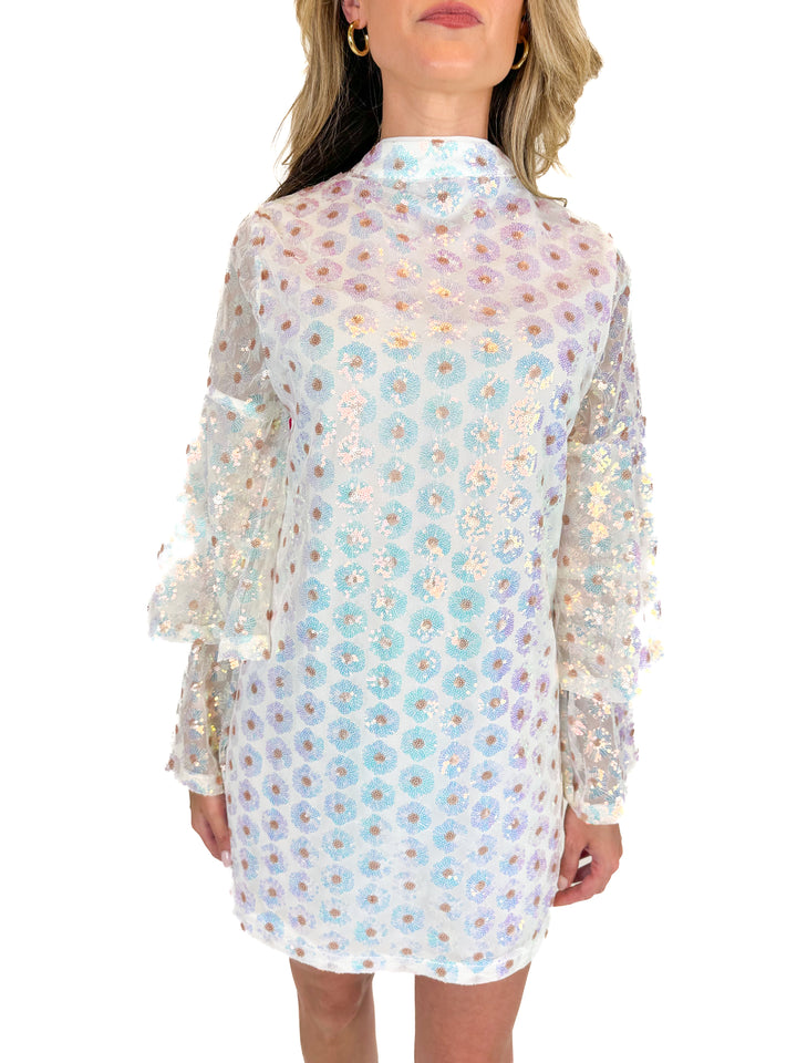 Buddy Love Sequined Floral White Mini Dress NWT (XS)