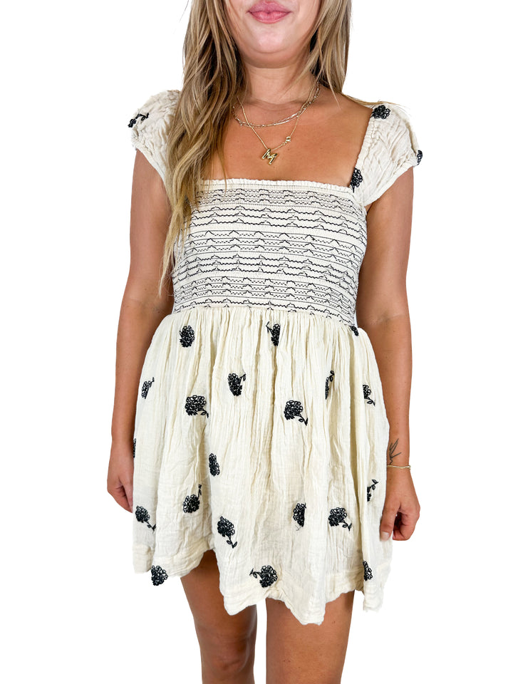 Free People Embroidered Cap-Sleeve Minidress (M)