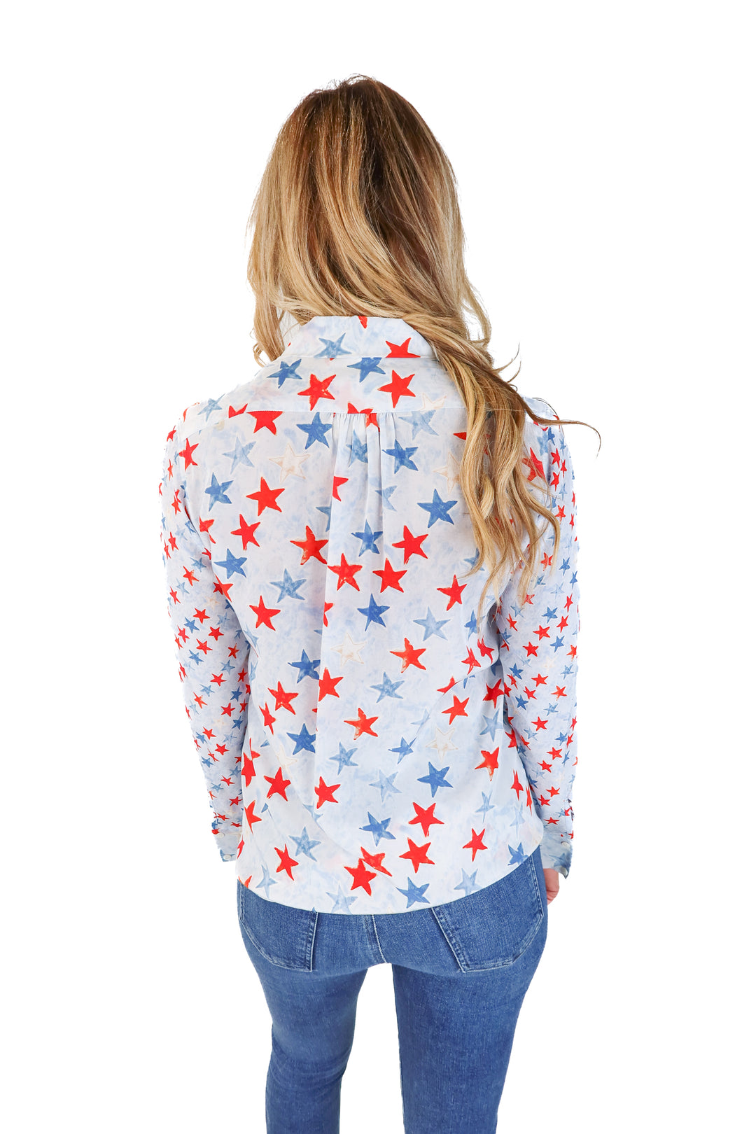 Sandro Blue Star Print Silk Neck Tie Blouse (1/S)