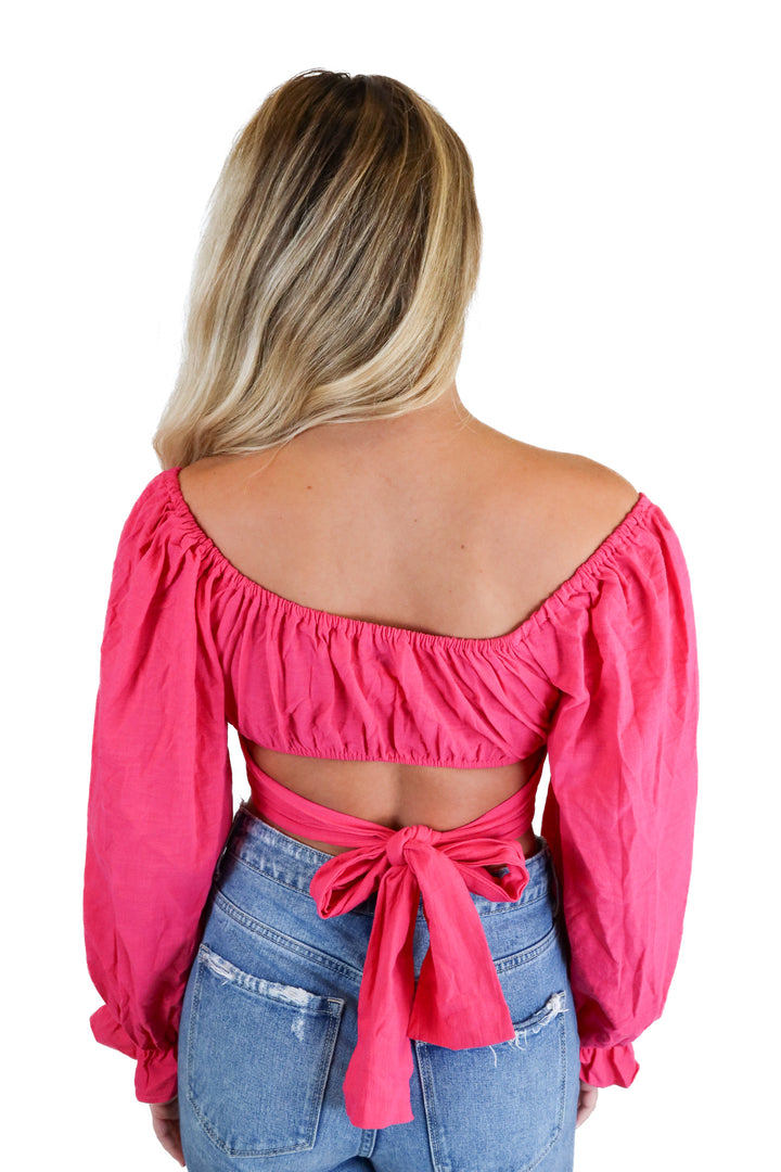 Hello Molly Hot Pink Long Sleeve Crop Top (S)