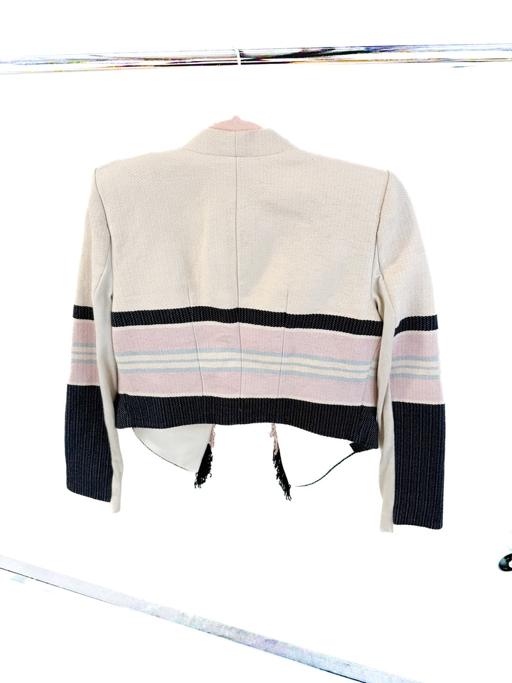 bcbg striped cropped blazer (m)