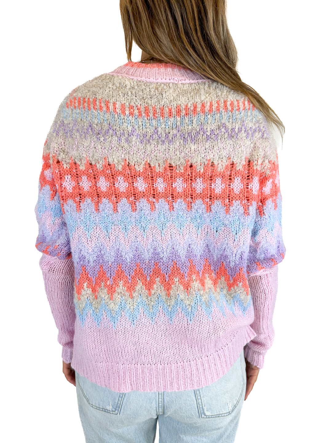 Fate Fairisle Knit Sweater-Coral Blue (L)