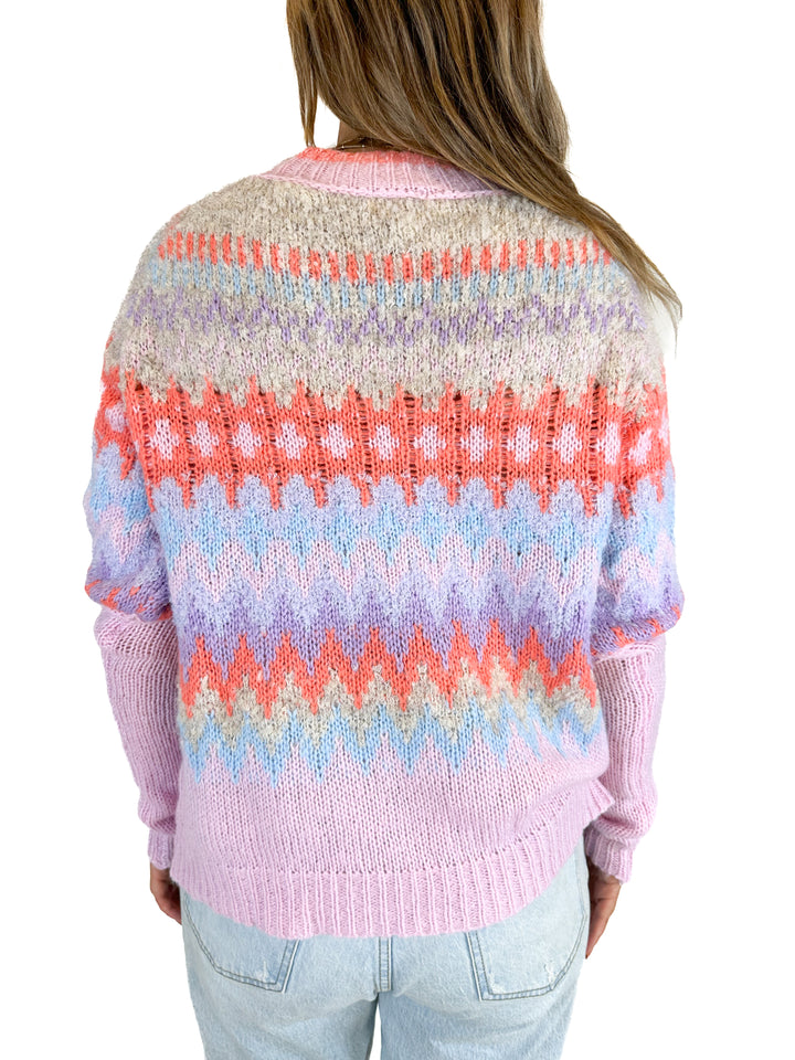 Fate Fairisle Knit Sweater-Coral Blue (L)