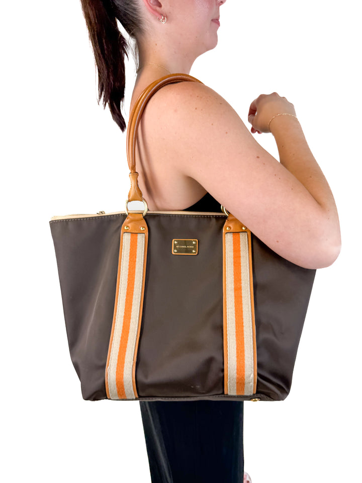 Michael Michael Kors Brown Twill & Canvas Trimmed Tote (est. retail $225)