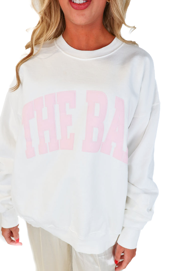 the bar white/pink crewneck (L)