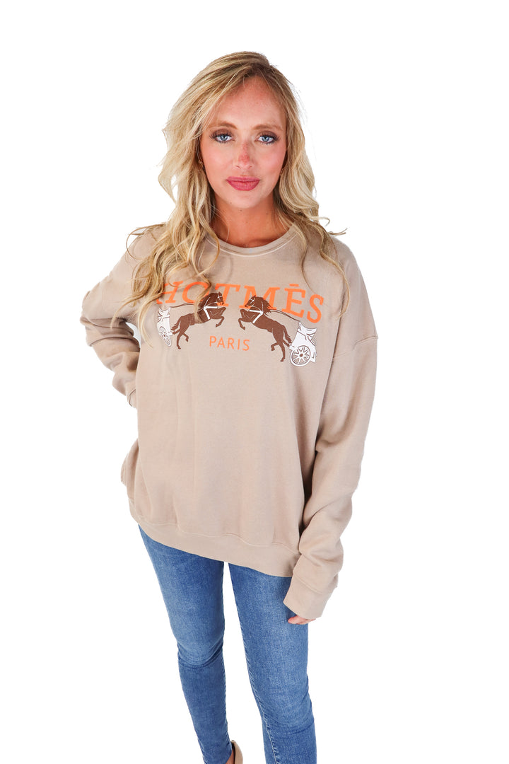 LA TC Brown "HOTMES" Horse Graphic Sweatshirt NWT(L/XL; Retail $30)