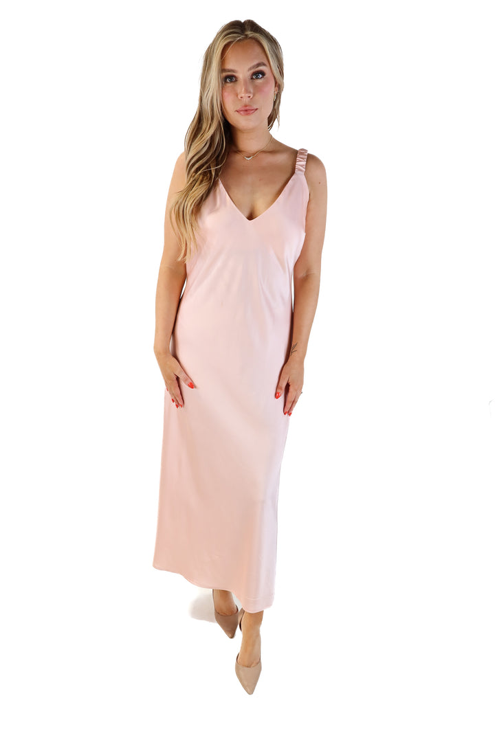A new day peach silk midi dress (L)