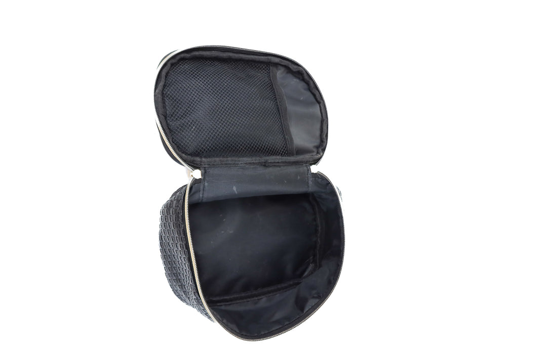 Black faux woven leather train case & pouch set