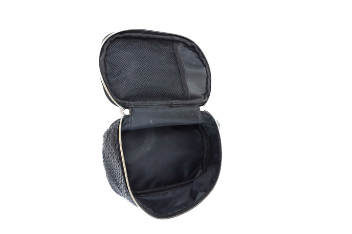 Black faux woven leather train case & pouch set