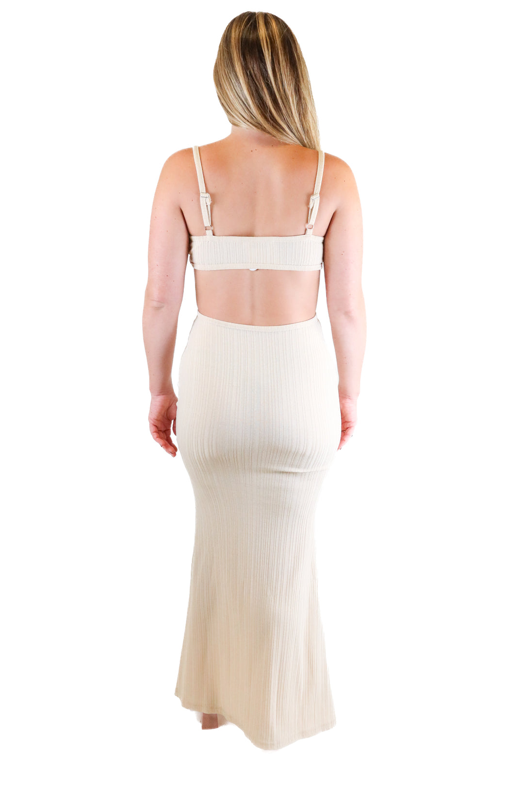 biege botany tan ribbed maxi dress (s)