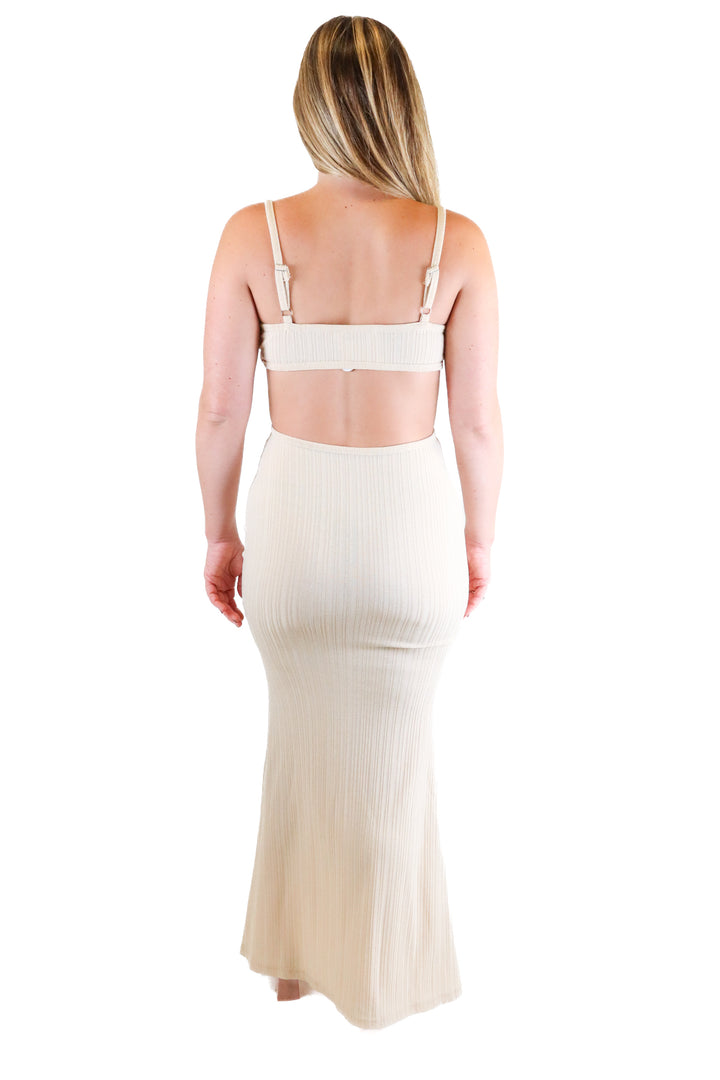 biege botany tan ribbed maxi dress (s)