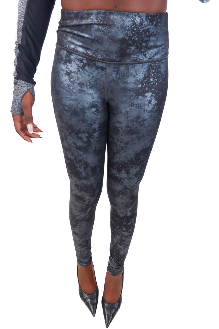 Athleta Black/Shimmery Grey Lace Print Leggings (XS)