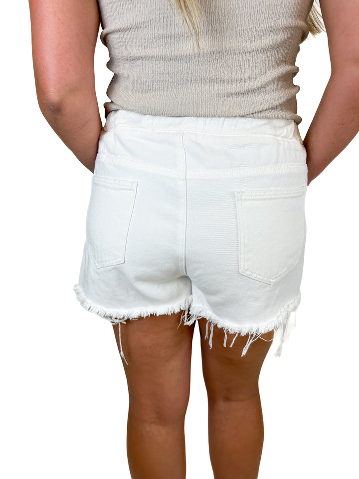 Wish List Jeans Elastic Waist Drawstring Denim Shorts (L)