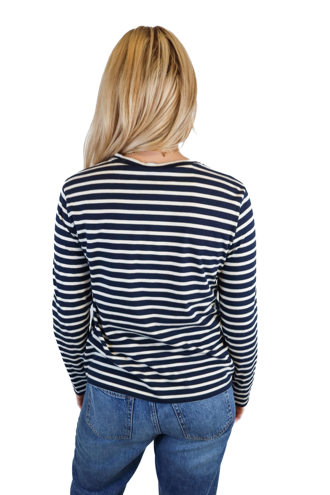 Kule navy/white striped long sleeve top NWT (S; retails for $98)