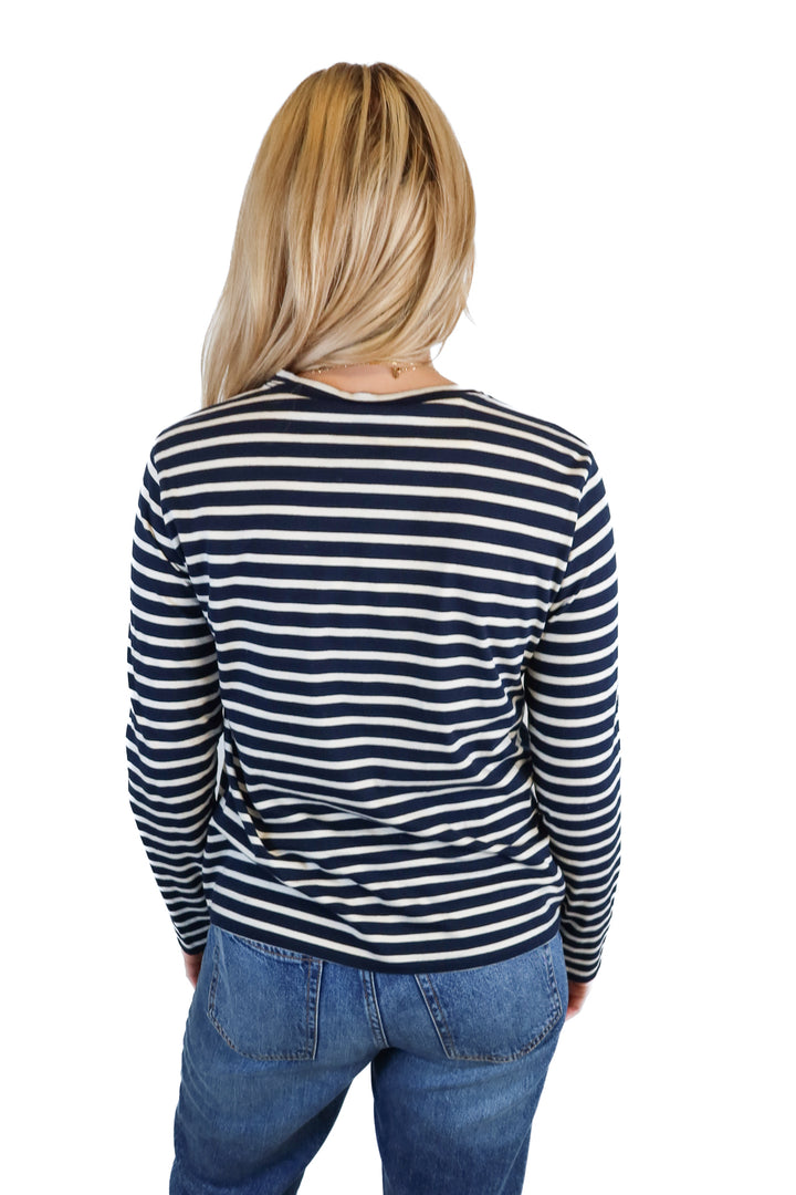 Kule navy/white striped long sleeve top NWT (S; retails for $98)