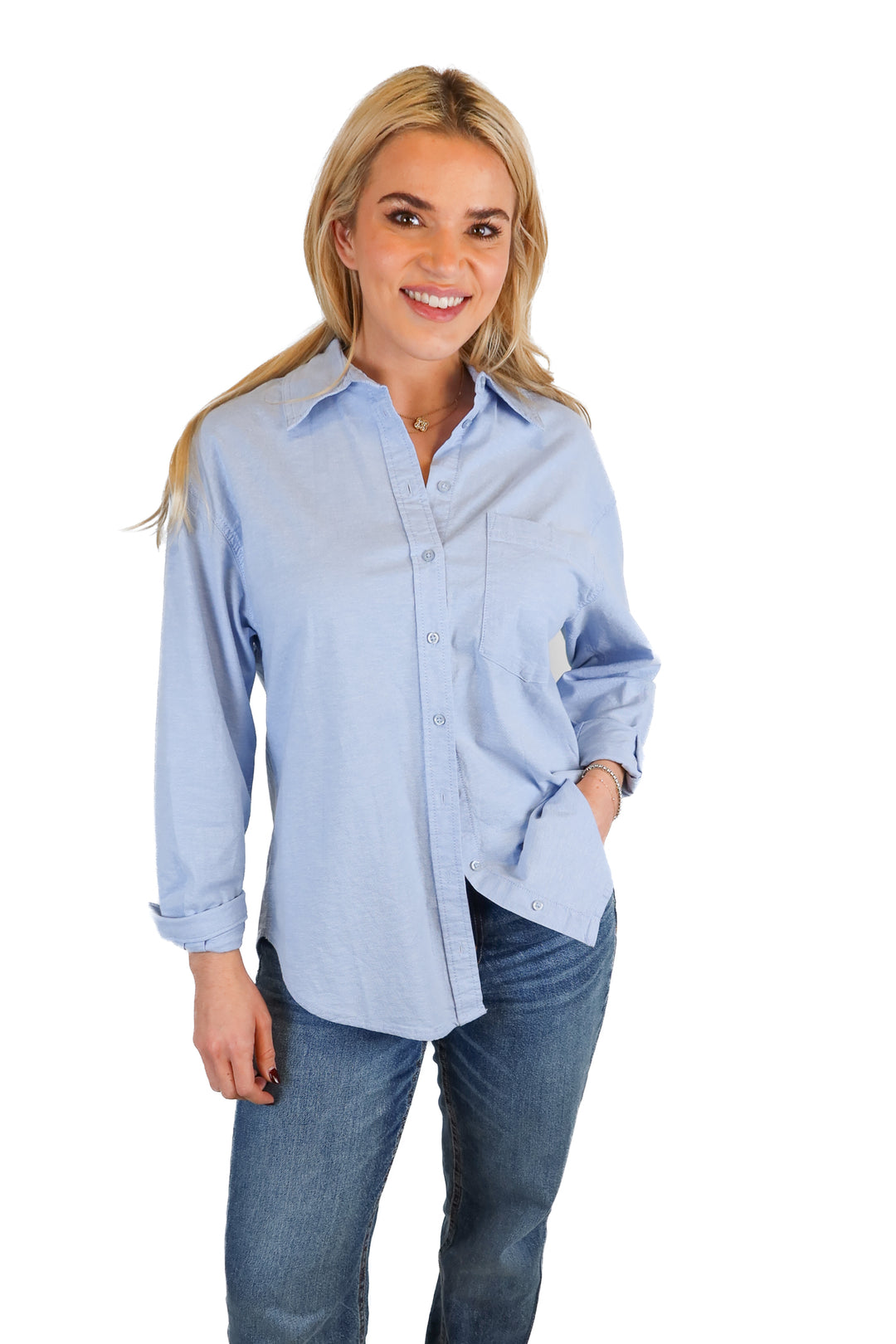 dynamite blue button up (s)
