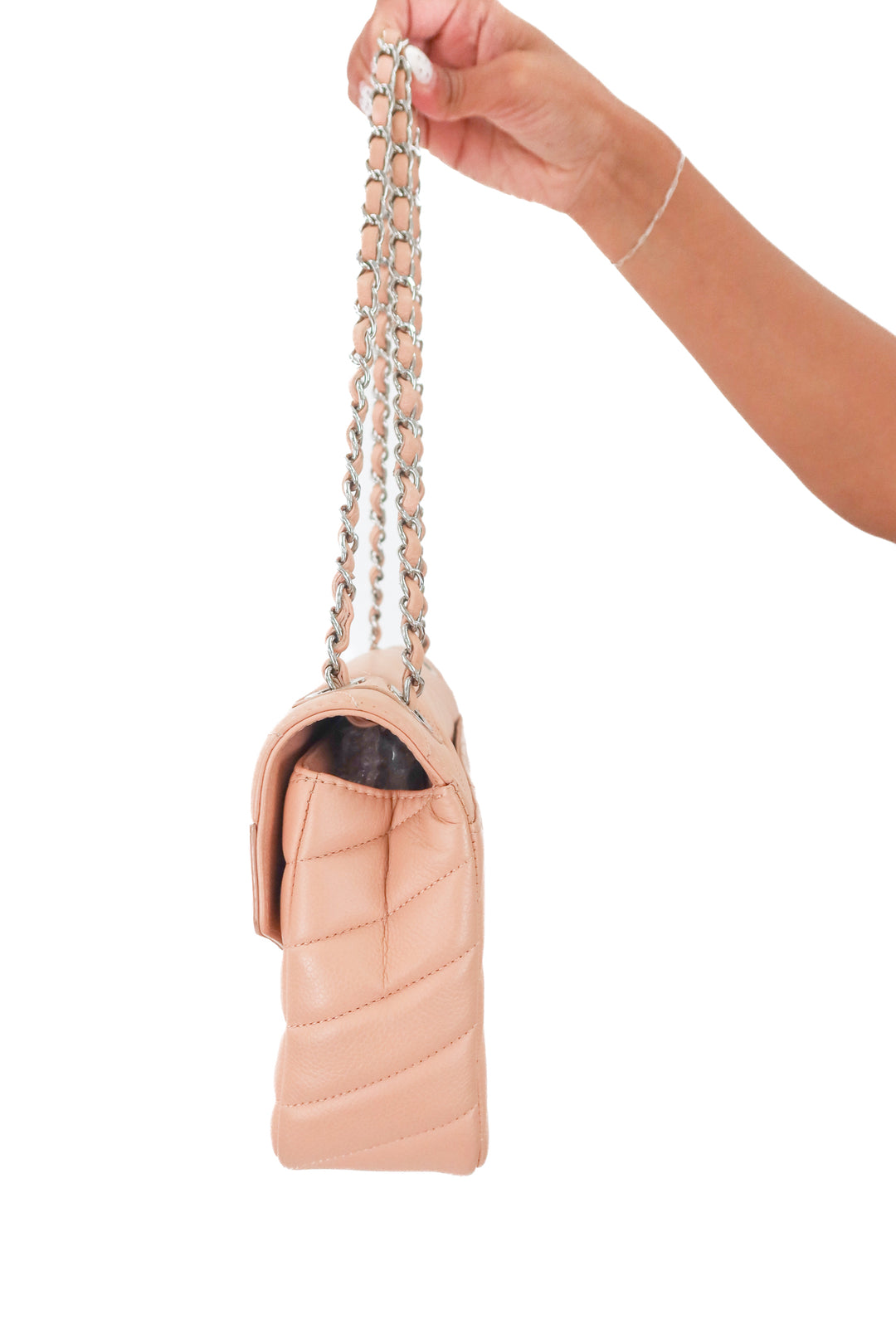 Chanel Chevron Nude Caviar Leather Single Flap (est. retail $10,400)