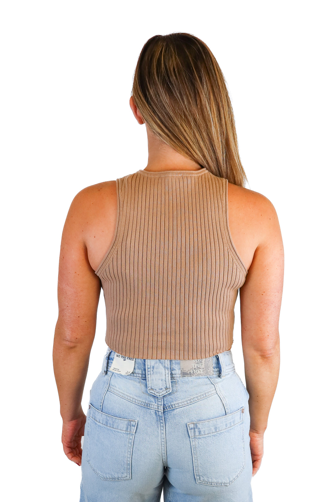 Reformation Light Brown Rib Knit Cropped Tank (S)