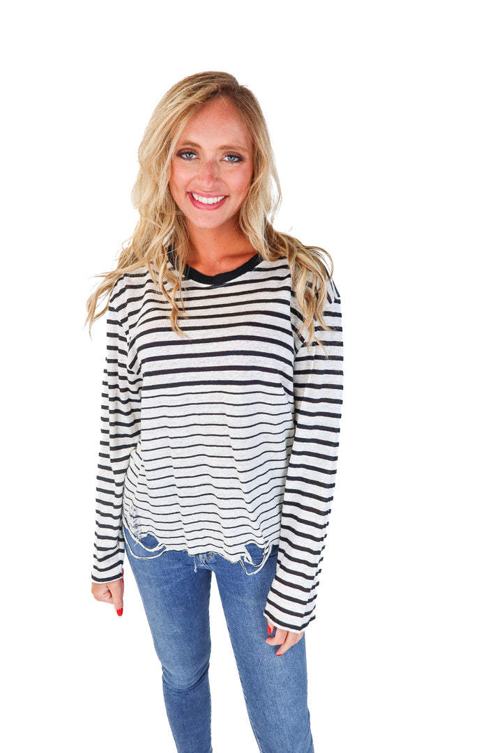 IRO Jeans Black/White Stripe Linen Sweater (M)