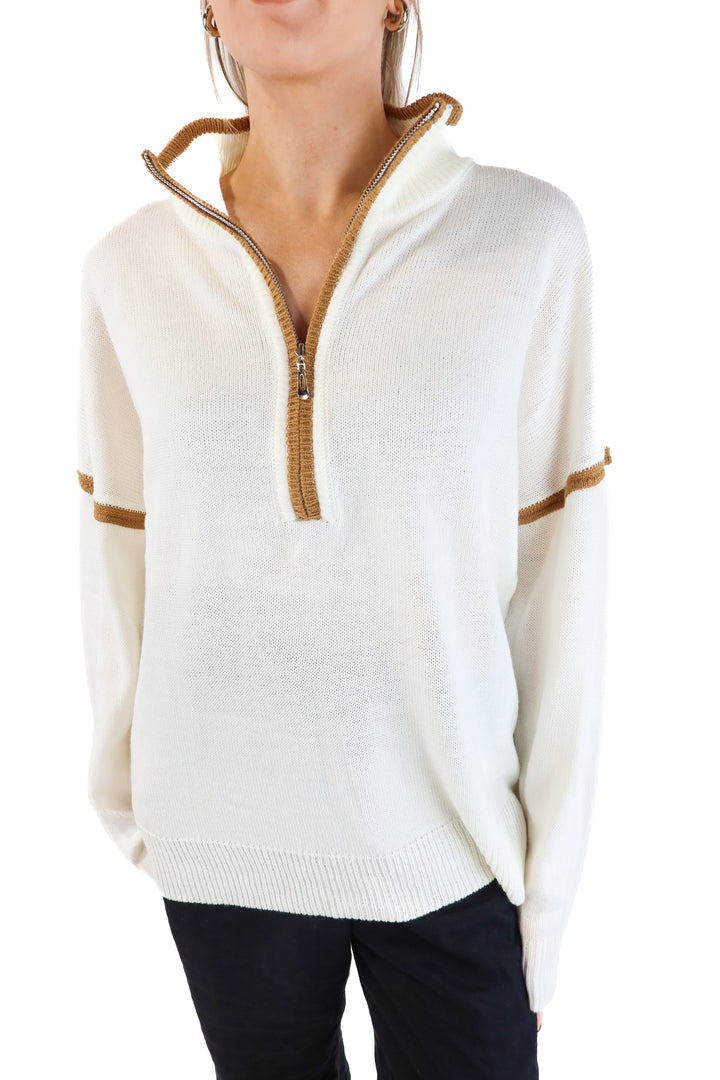 Cream Sweater with Quarter Zip NWT (L)