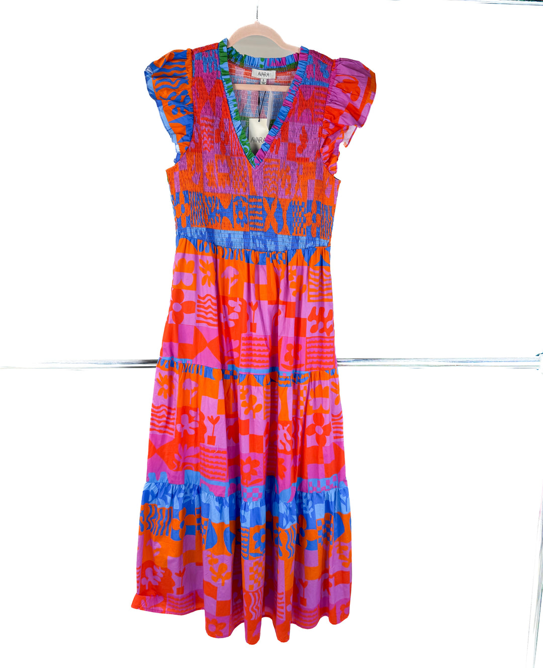 avara smocked aztec dress NWT (L; retail $112)