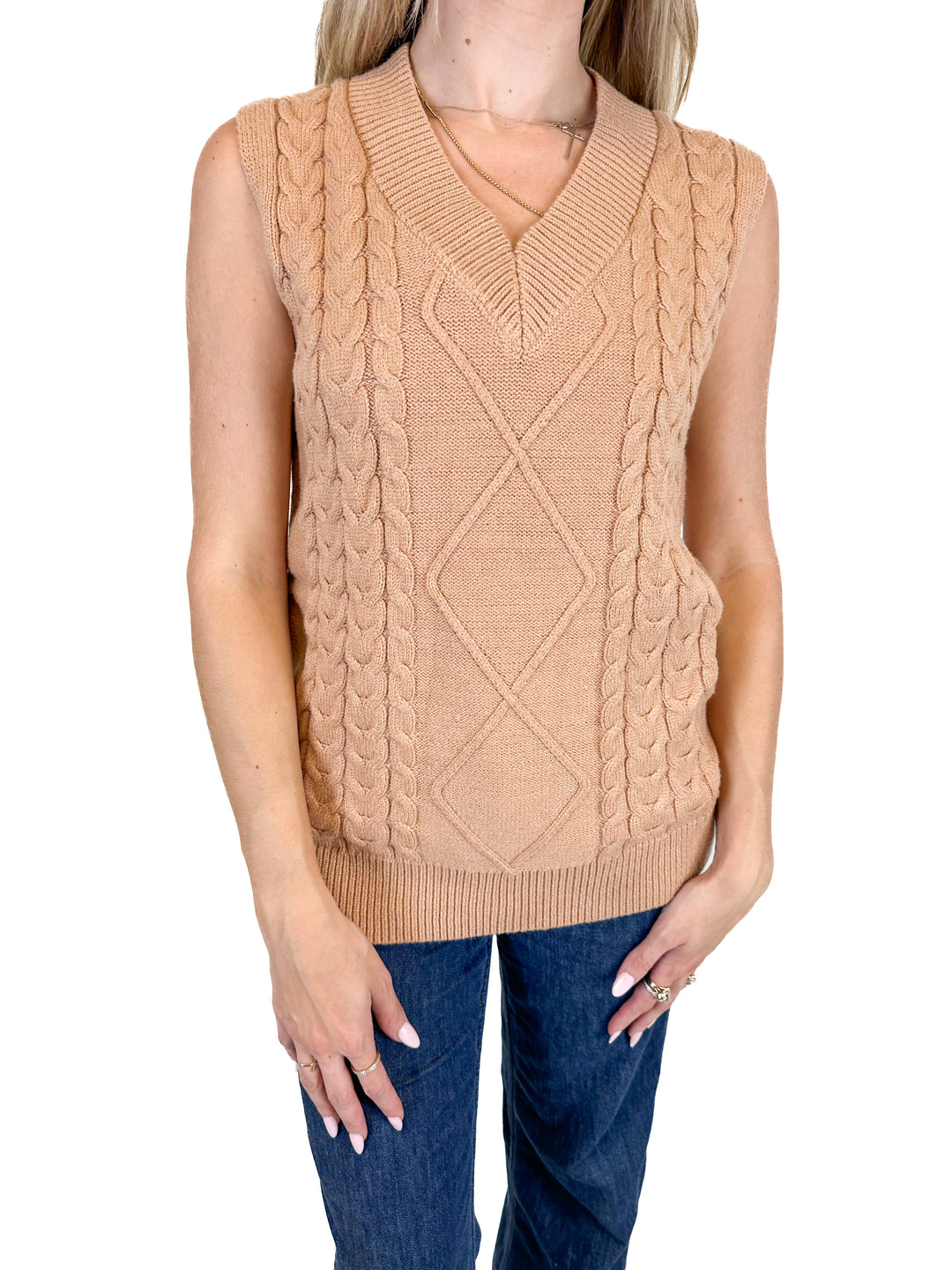 Tan Knit Sweater Vest (S)